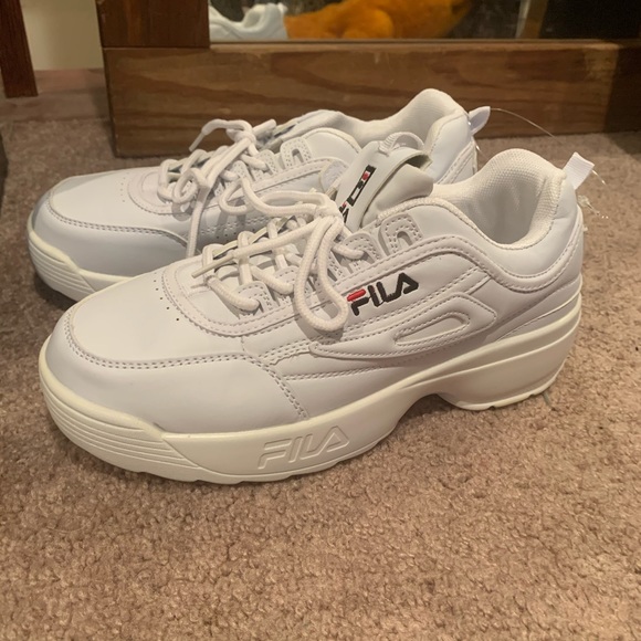 chunky white fila shoes